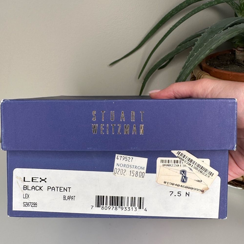 VTG Stuart Weitzman Lex Black Patent Leather Pumps 7.5 AA Block Heel Square Toe - Picture 11 of 15